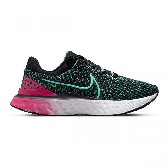 Women's Nike React Infinity Run Flyknit 3, Black/Dynamic Turq-Pink Prime, 6.5 B Medium - Skoutley Outdoors LLC