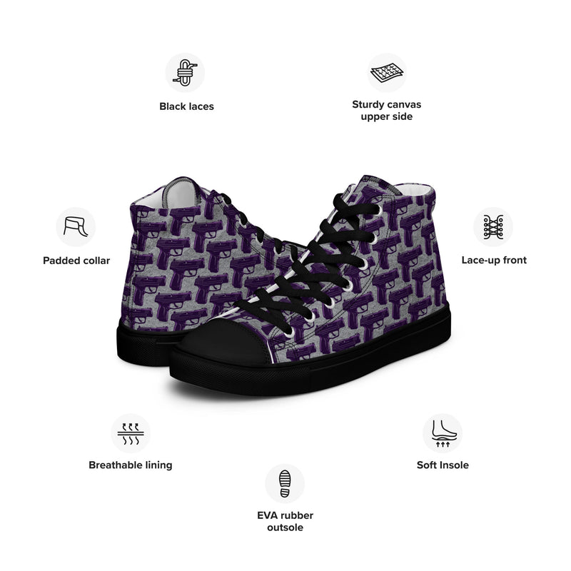 Load image into Gallery viewer, Purple Pistol Palooza High Top Canvas Shoes
