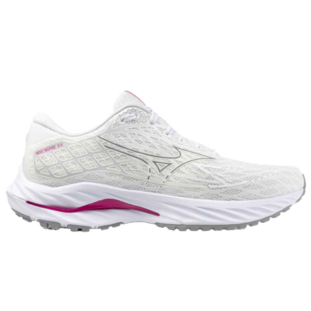 Women's Mizuno Wave Inspire 20, White/Fuchsia Purple, 11 B Medium - Skoutley Outdoors LLC