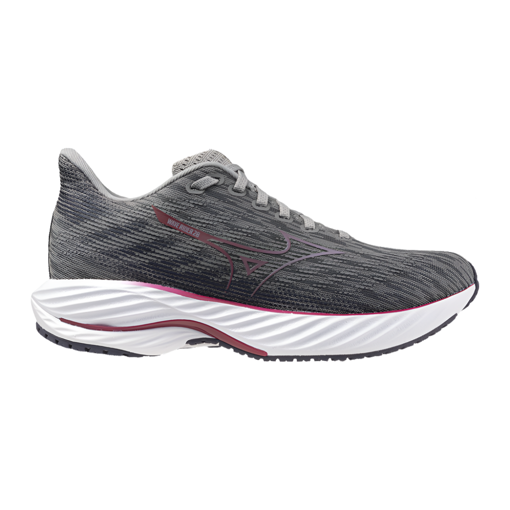 Women's Mizuno Wave Rider 28, Ultimate Grey/Cosmo Chrome, 6.5 B Medium - Skoutley Outdoors LLC