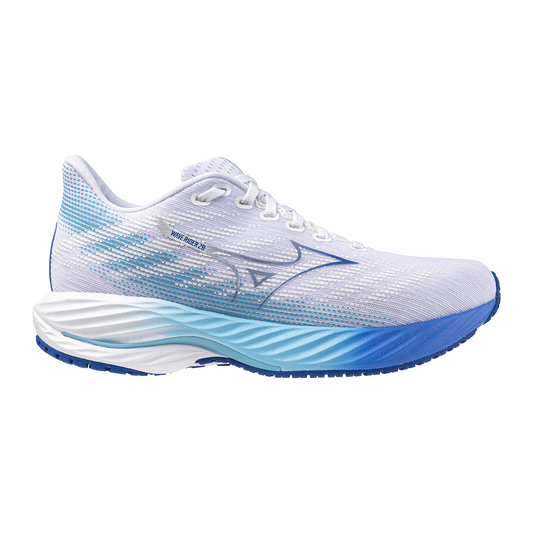 Women's Mizuno Wave Rider 28, White/Mugen Blue, 7 B Medium - Skoutley Outdoors LLC