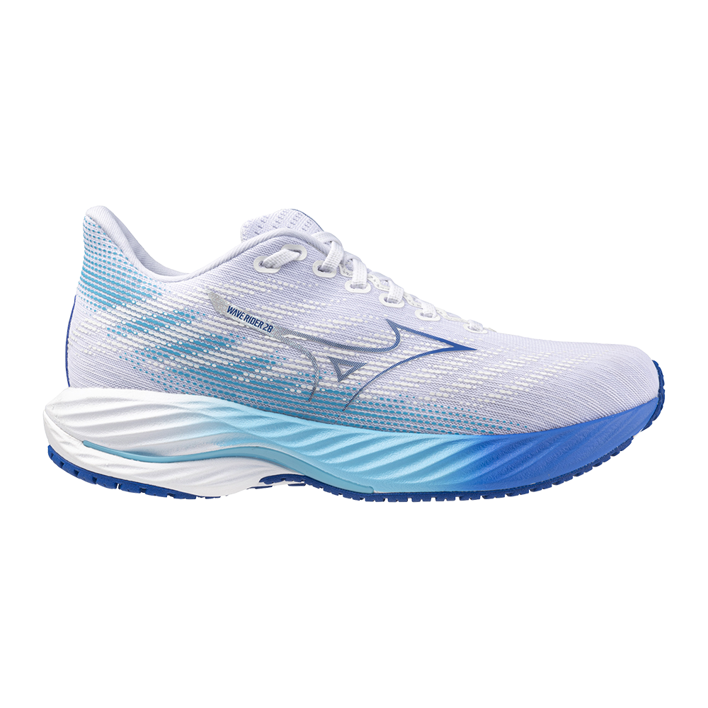Women's Mizuno Wave Rider 28, White/Mugen Blue, 8.5 B Medium - Skoutley Outdoors LLC