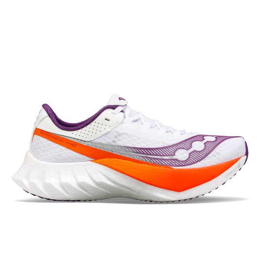 Women's Saucony Endorphin Pro 4, White/Violet, 10 B Medium - Skoutley Outdoors LLC
