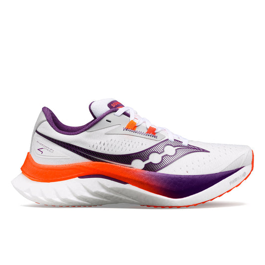 Women's Saucony Endorphin Speed 4, White/Violet, 6.5 B Medium - Skoutley Outdoors LLC