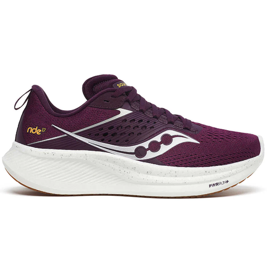 Women's Saucony Ride 17, Plum/White, 6 B Medium - Skoutley Outdoors LLC