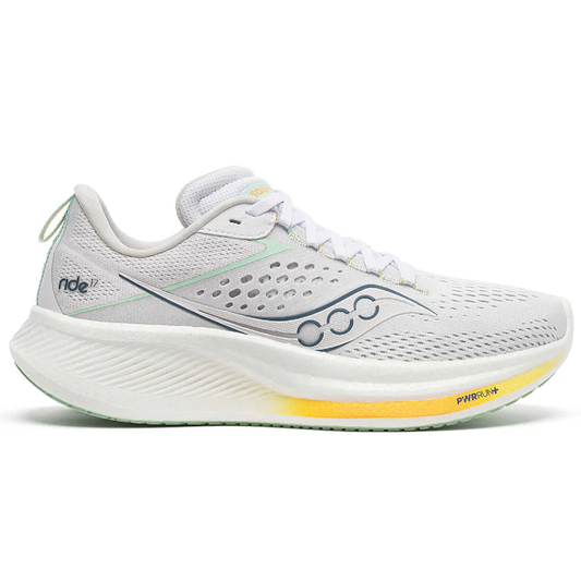 Women's Saucony Ride 17, White/Peel, 6.5 B Medium - Skoutley Outdoors LLC