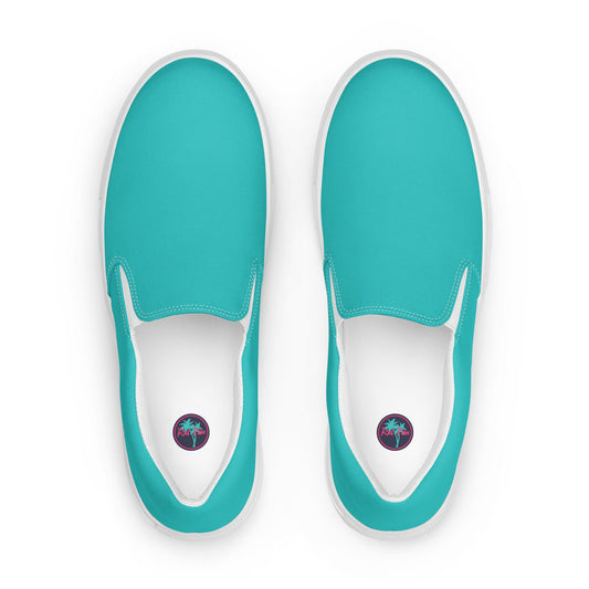 Rad Palm Teal Women's Slip-On Canvas Shoes