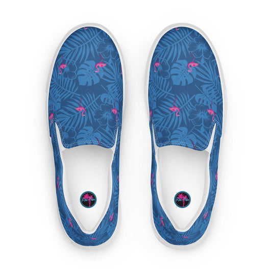 Rad Palm Party Like A Flockstar Blue Women’s Slip-On Canvas Shoes