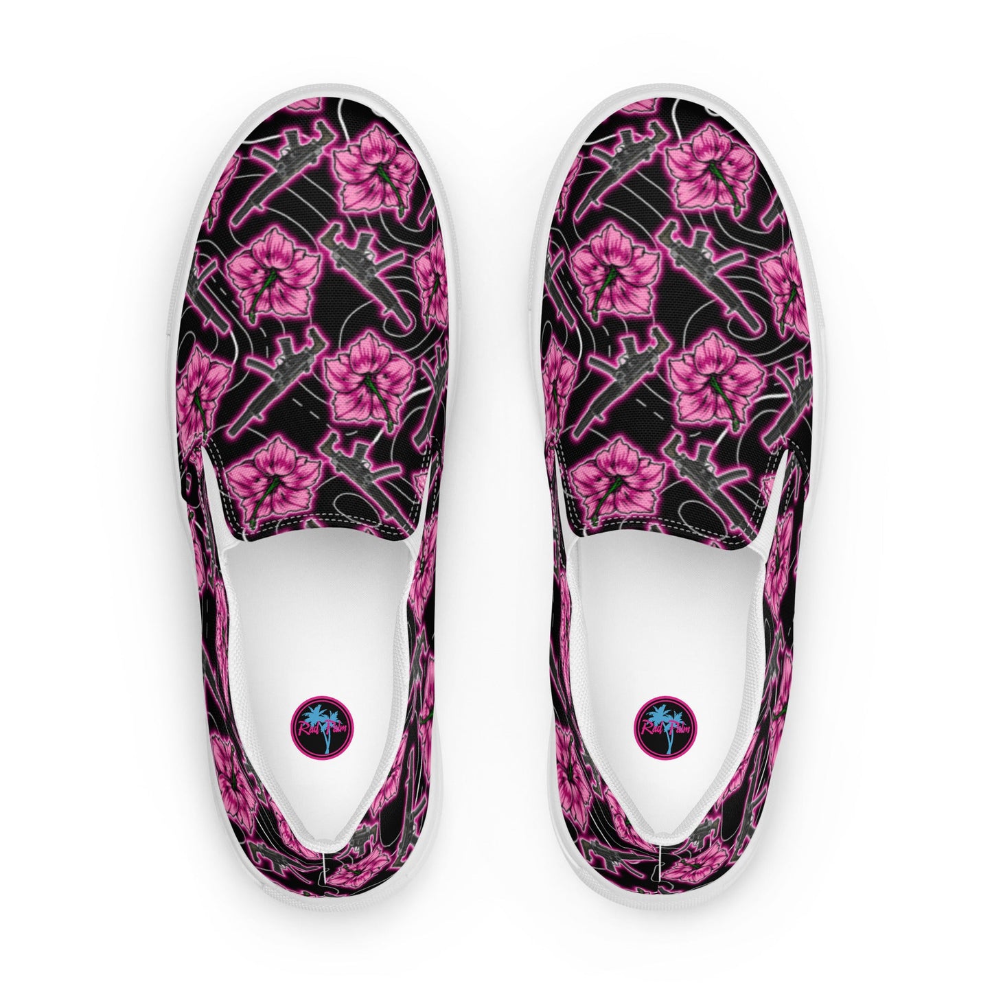 Rad Palm High Capacity Hibiscus Neon Black Women’s Slip-On Canvas Shoes