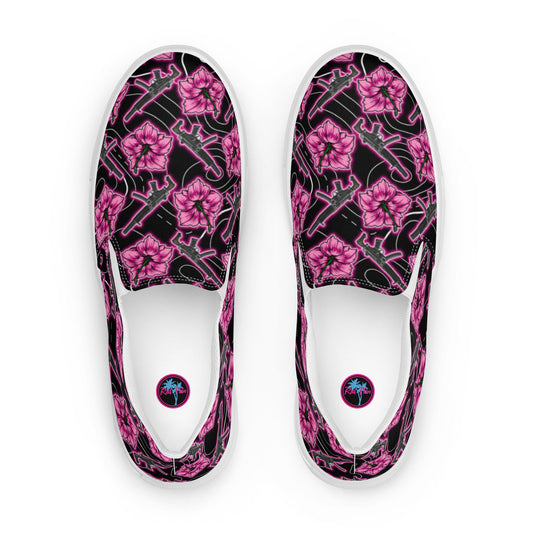 Rad Palm High Capacity Hibiscus Neon Black Women’s Slip-On Canvas Shoes