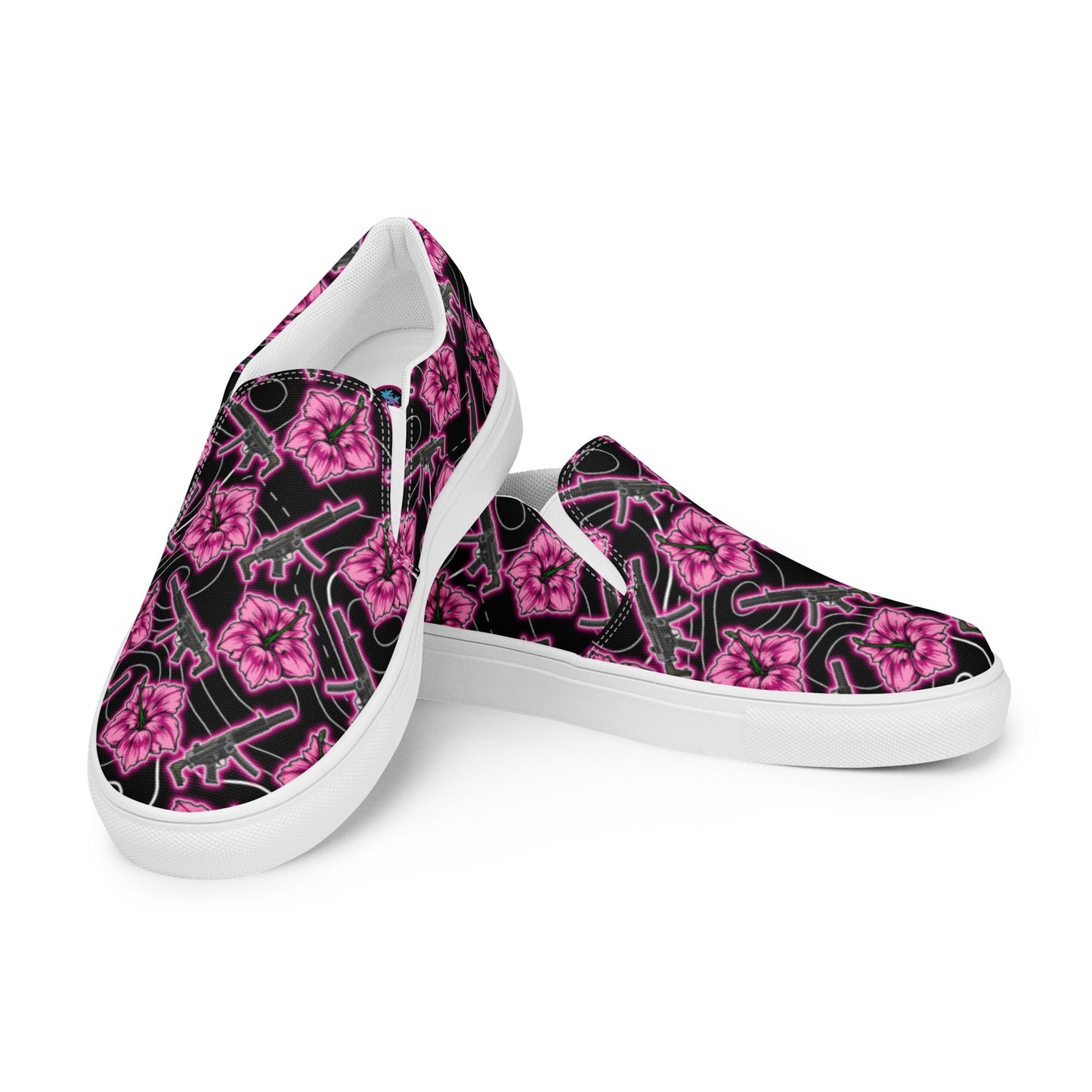 Rad Palm High Capacity Hibiscus Neon Black Women’s Slip-On Canvas Shoes