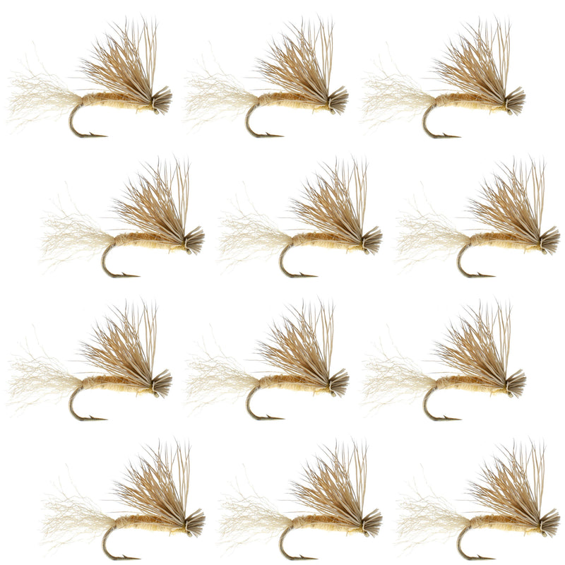 Load image into Gallery viewer, Tan X Caddis Emerging Caddis Adult Trout Dry Fly - 1 Dozen Flies Hook Size 14
