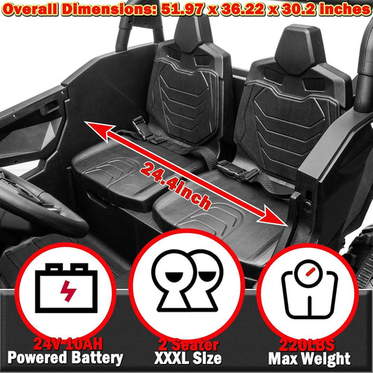 24V 4WD XXL Ride-On UTV Car for Big Kids with 2-Seater Capacity