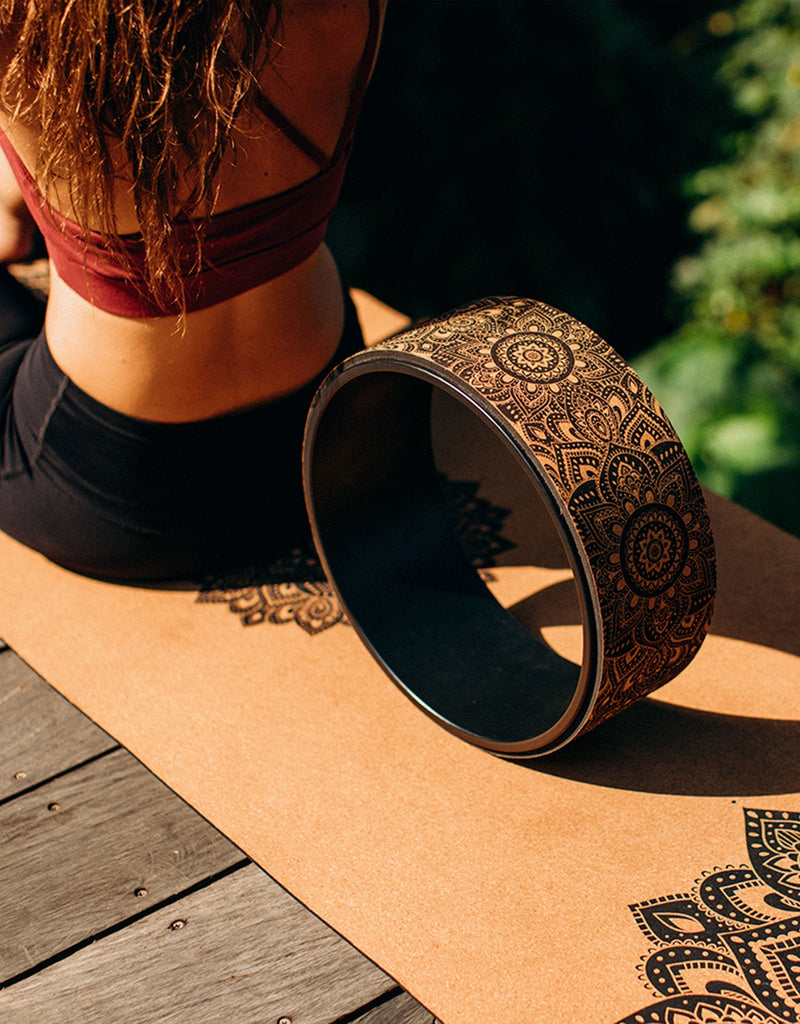 Load image into Gallery viewer, Yoga Wheel Cork Mandala Black
