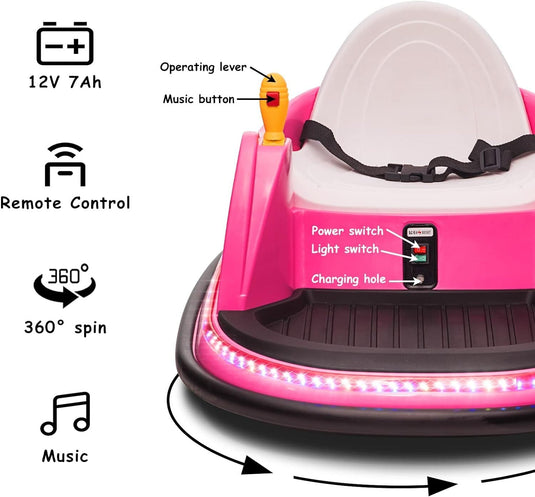 12V Electric Ride-On Bumper Car for Toddlers with 360 Degree Spin and Remote Control