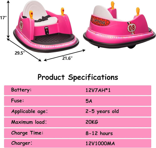 12V Electric Ride-On Bumper Car for Toddlers with 360 Degree Spin and Remote Control