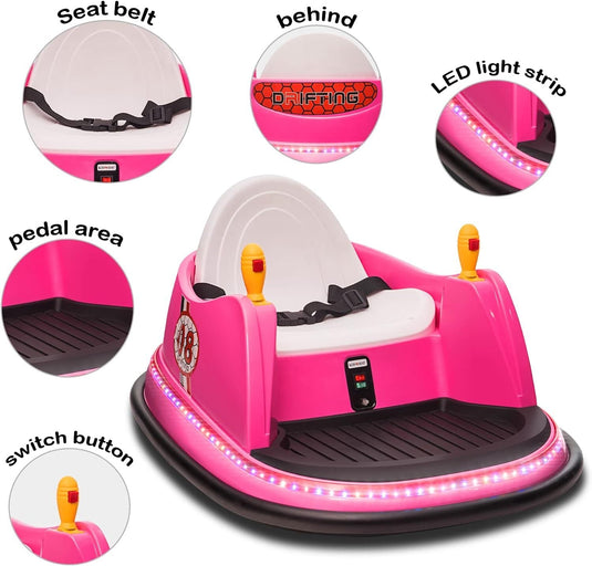 12V Kids Ride-On Bumper Car with Remote Control, 360° Spin, and Flashing Lights for Toddlers