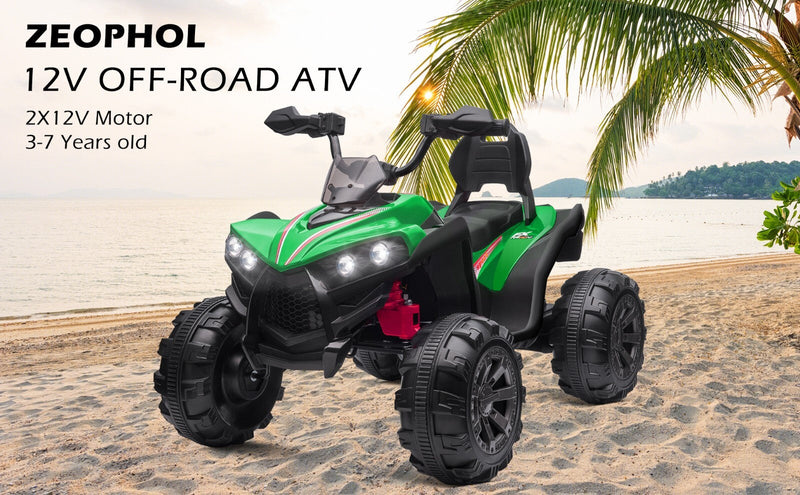 Load image into Gallery viewer, 12V Kids Electric Ride-On Off-Road ATV Quad Car Toy with 2 Speeds and LED Lights Green
