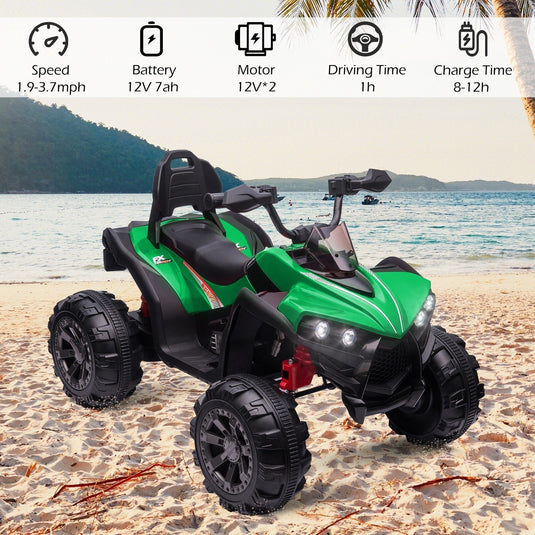 12V Kids Electric Ride-On Off-Road ATV Quad Car Toy with 2 Speeds and LED Lights Green