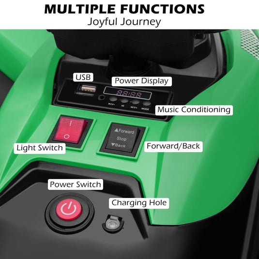 12V Kids Electric Ride-On Off-Road ATV Quad Car Toy with 2 Speeds and LED Lights Green