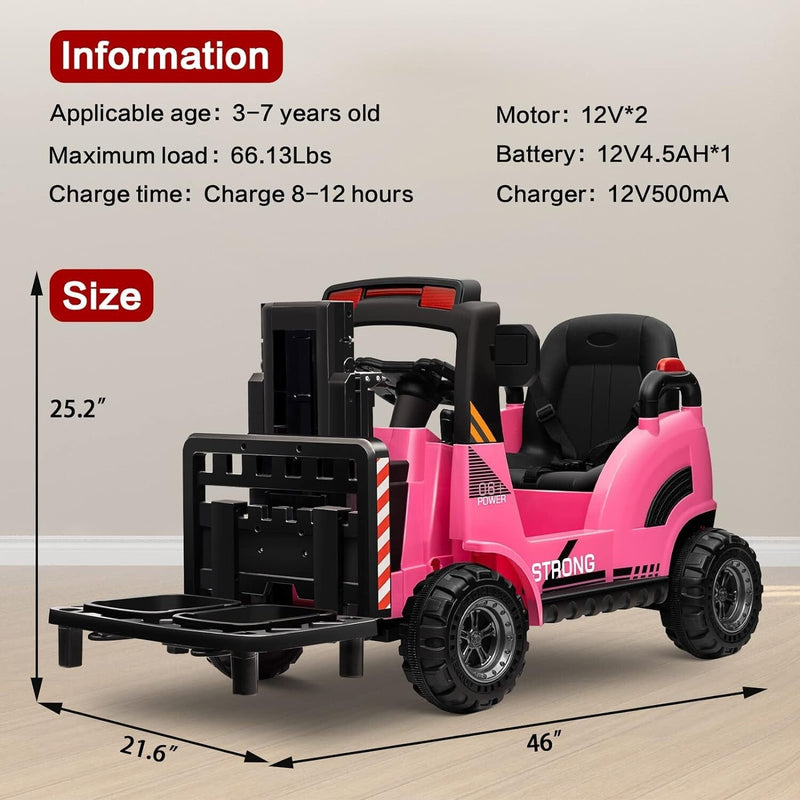 Load image into Gallery viewer, 12V Kids Ride-On Forklift Toy Car with Horn for Pretend Construction Play
