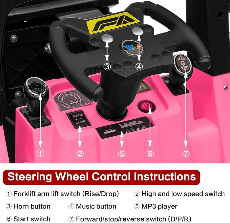 Load image into Gallery viewer, 12V Kids Ride-On Forklift Toy Car with Horn for Pretend Construction Play
