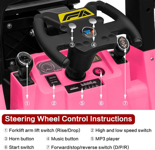 12V Kids Ride-On Forklift Toy Car with Horn for Pretend Construction Play