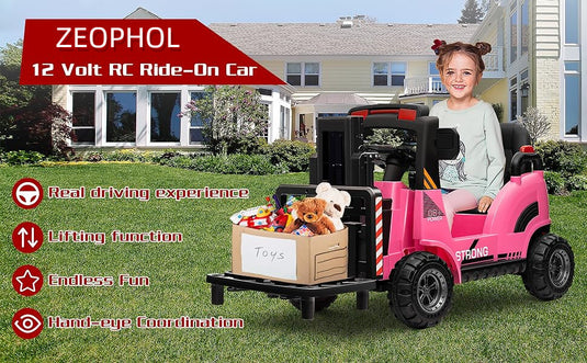 12V Kids Ride-On Forklift Toy Car with Horn for Pretend Construction Play