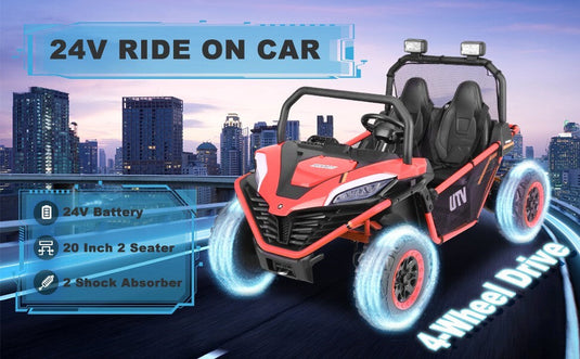 24V Electric 2-Seater Kids Ride-On UTV Truck with 4WD and Remote Control, 4x80W Motors