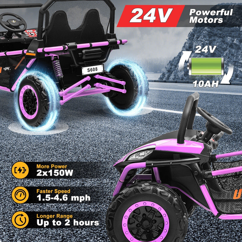 Load image into Gallery viewer, 24V Kids 2-Seater Ride-On UTV Truck with 300W Motor, Remote Control, EVA Tires, Purple
