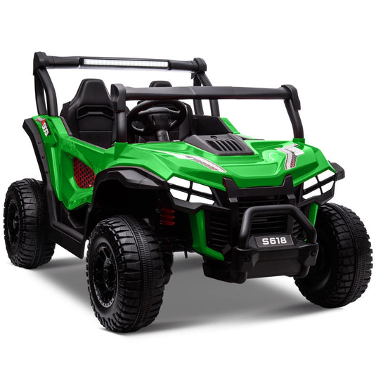 24V Kids Electric 4WD Ride-On UTV Truck, 2-Seater, Green, 80W Motor