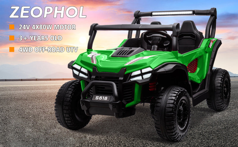 Load image into Gallery viewer, 24V Kids Electric 4WD Ride-On UTV Truck, 2-Seater, Green, 80W Motor
