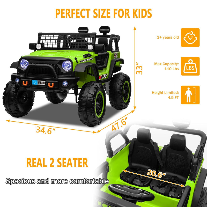 Load image into Gallery viewer, 12V Electric 4-Wheel Kids Ride-On Truck with Remote Control and 2 Seats, Green
