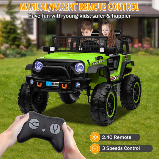 12V Electric 4-Wheel Kids Ride-On Truck with Remote Control and 2 Seats, Green