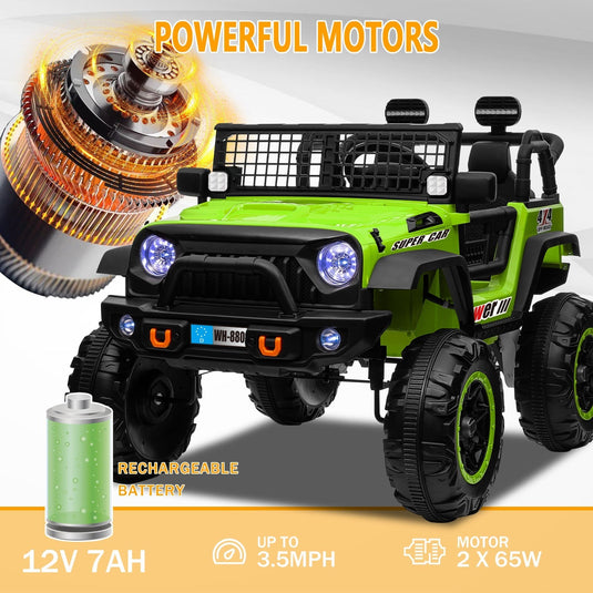 12V Electric 4-Wheel Kids Ride-On Truck with Remote Control and 2 Seats, Green