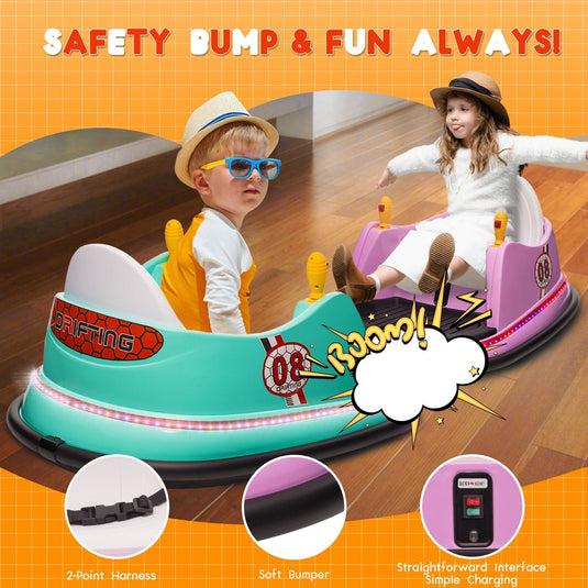 12V Kids Ride-On Bumper Car with Remote Control, 360° Spin and Flashing Lights for Toddlers