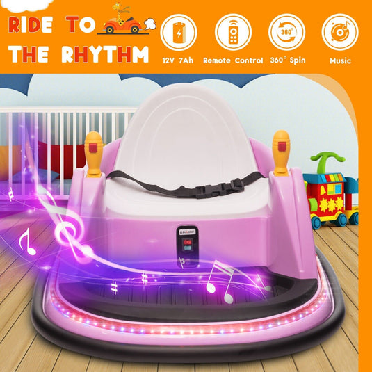 12V Kids Ride-On Bumper Car with Remote Control, 360° Spin and Flashing Lights for Toddlers