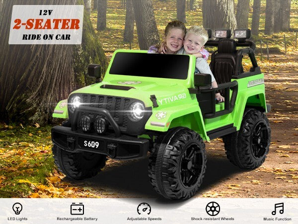 Load image into Gallery viewer, 12V Electric Kids Ride-On Jeep Truck with Remote Control Battery-Powered Car Green
