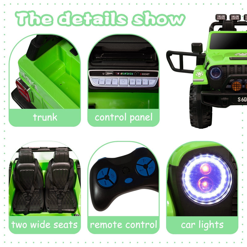 Load image into Gallery viewer, 12V Electric Kids Ride-On Jeep Truck with Remote Control Battery-Powered Car Green
