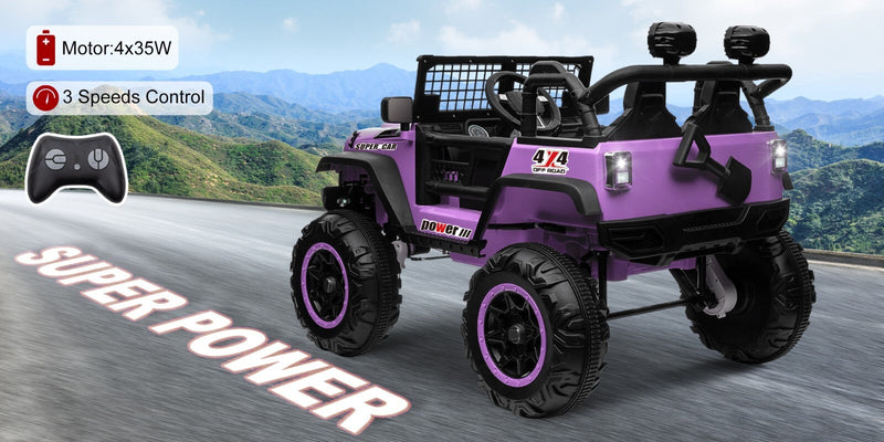 Load image into Gallery viewer, 24V Electric Kids Ride-On Car with 2 Seats and 4WD/2WD Switch - Purple
