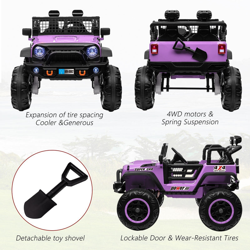 Load image into Gallery viewer, 24V Kids Electric Ride-On Truck Purple 2-Seater Switchable 4WD/2WD
