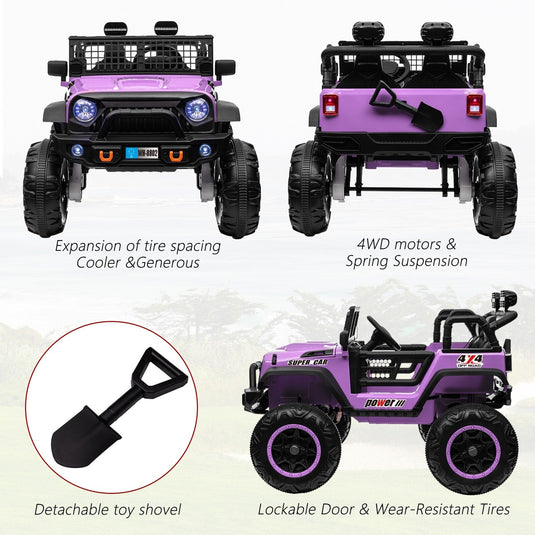 24V Kids Electric Ride-On Truck Purple 2-Seater Switchable 4WD/2WD
