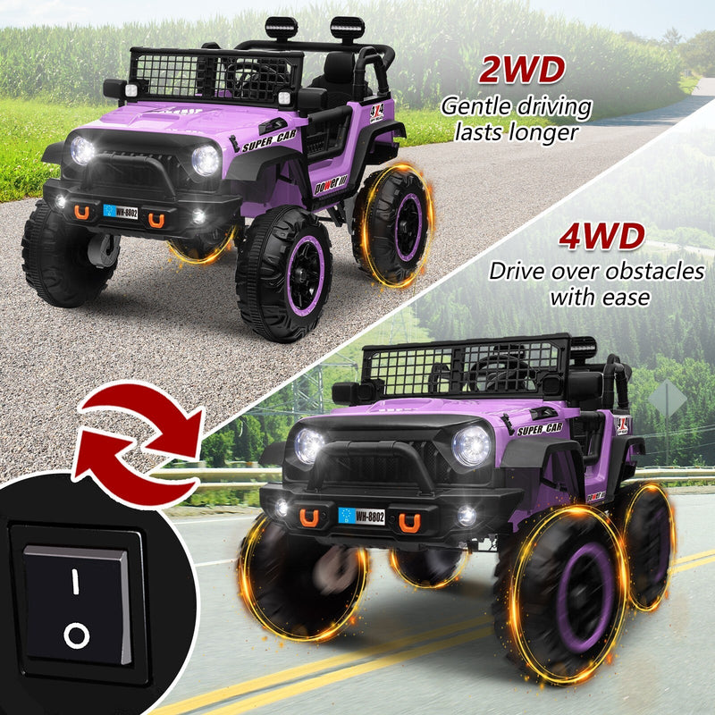 Load image into Gallery viewer, 24V Kids Electric Ride-On Truck Purple 2-Seater Switchable 4WD/2WD

