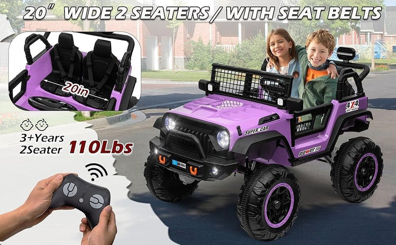 Load image into Gallery viewer, 24V Kids Electric Ride-On Truck Purple 2-Seater Switchable 4WD/2WD
