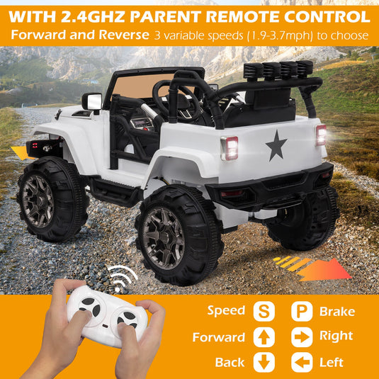12V Kids Ride-On Jeep Truck Car with Remote Control and 3 Speed Settings