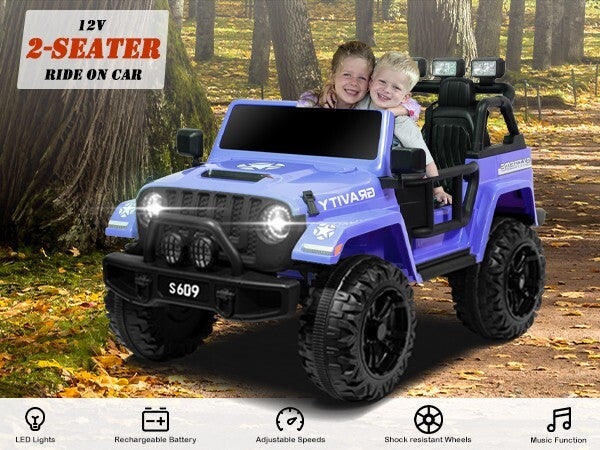 Load image into Gallery viewer, 12V Electric Ride-On Jeep Truck for Kids with 2 Seats, 3 Speeds, and Remote Control, Blue
