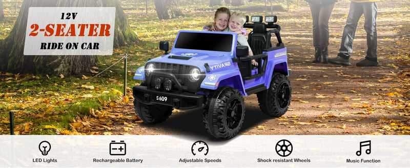 Load image into Gallery viewer, 12V Electric Ride-On Jeep Truck for Kids with 2 Seats, 3 Speeds, and Remote Control, Blue

