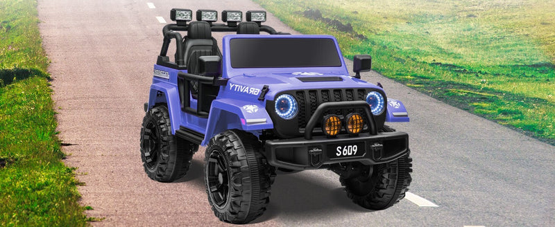 Load image into Gallery viewer, 12V Electric Ride-On Jeep Truck for Kids with 2 Seats, 3 Speeds, and Remote Control, Blue
