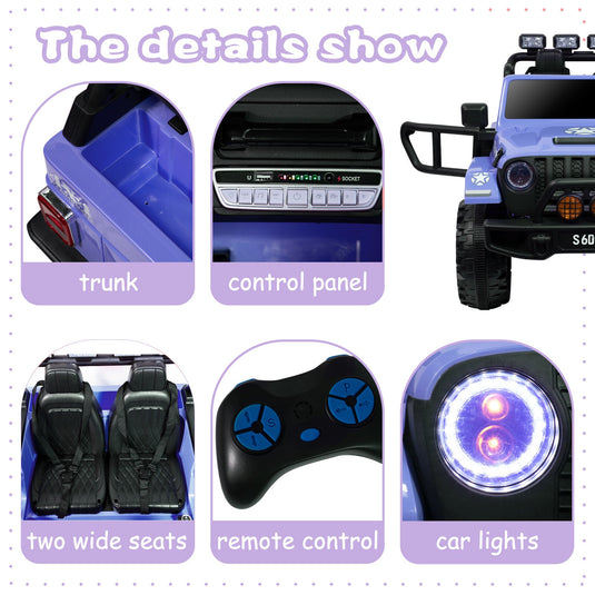 12V Electric Ride-On Jeep Truck for Kids, 2-Seater with 3 Speeds and Remote Control