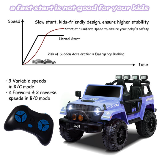 12V Electric Ride-On Jeep Truck for Kids, 2-Seater with 3 Speeds and Remote Control